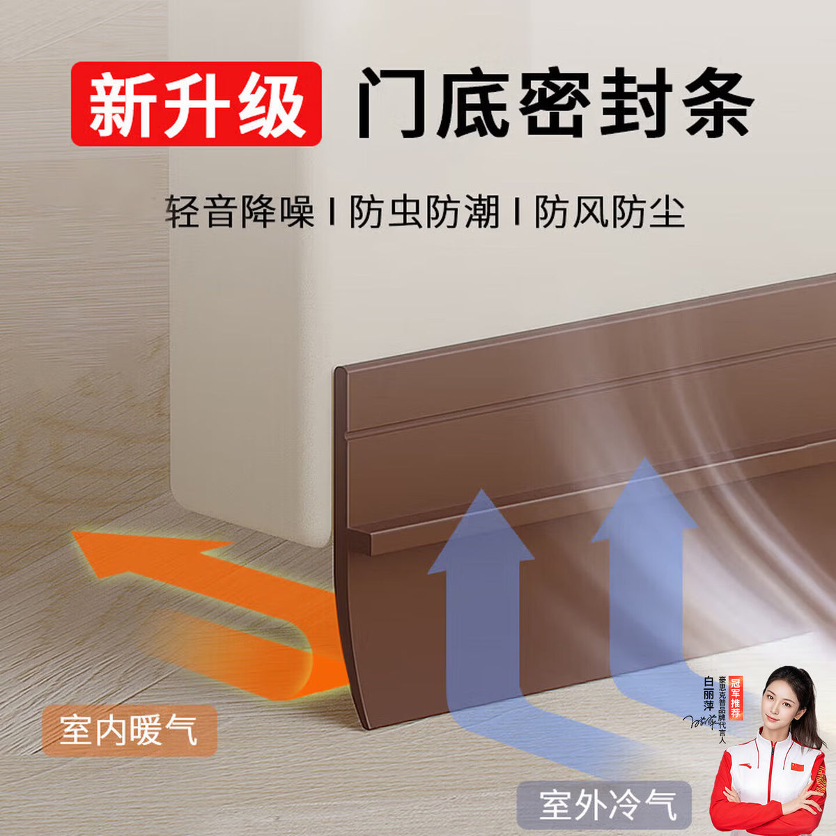 Hauscop door bottom sealing strip, anti-theft glass door and window gap baffle, self-adhesive sound insulation and waterproof strip, windproof artifact, brown - waterproof adhesive backing [two-pack] 100cm