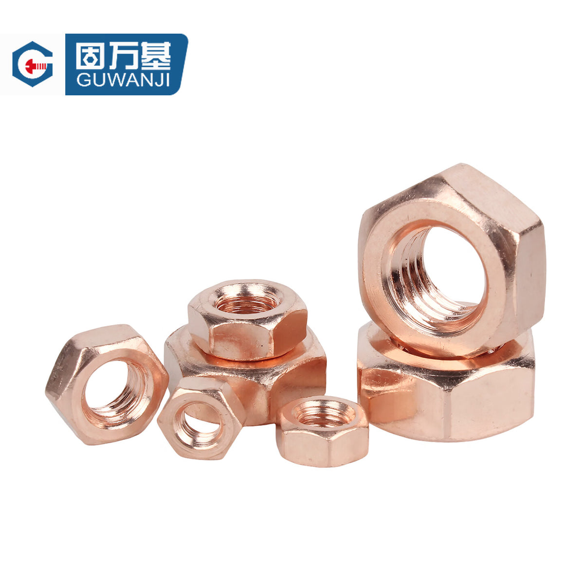 GUWANJI T2 copper hexagonal nuts, copper locking nuts, red copper nuts, national standard fasteners, M8 [1 piece]