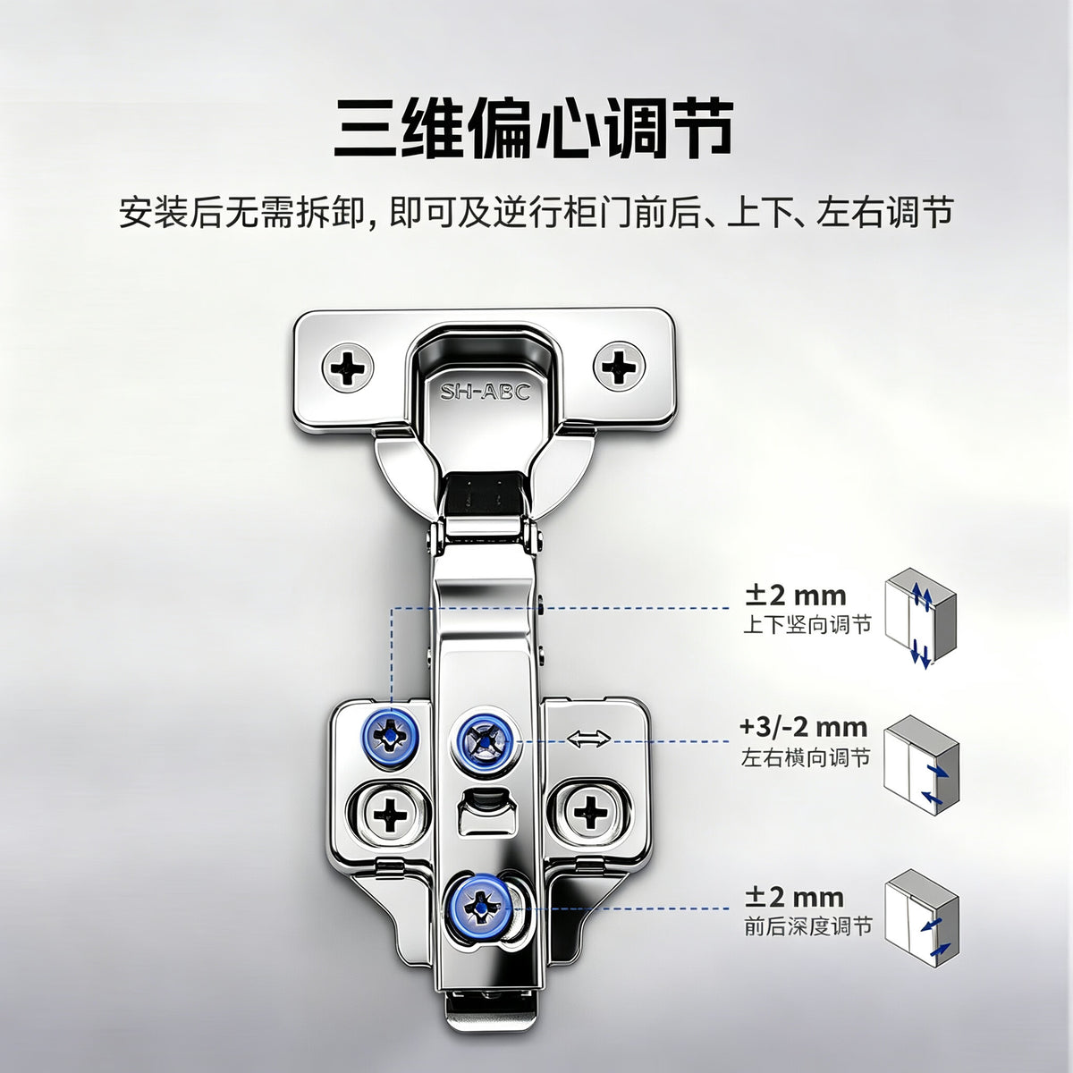 Star Emblem SH-ABC hinge, three-stage force, small angle buffer, anti-pinch, damping hydraulic aircraft hinge, three-dimensional eccentric adjustment, thickened rust-proof wardrobe and cabinet door hinge, 2 pieces/embedded large bend/quick install.
