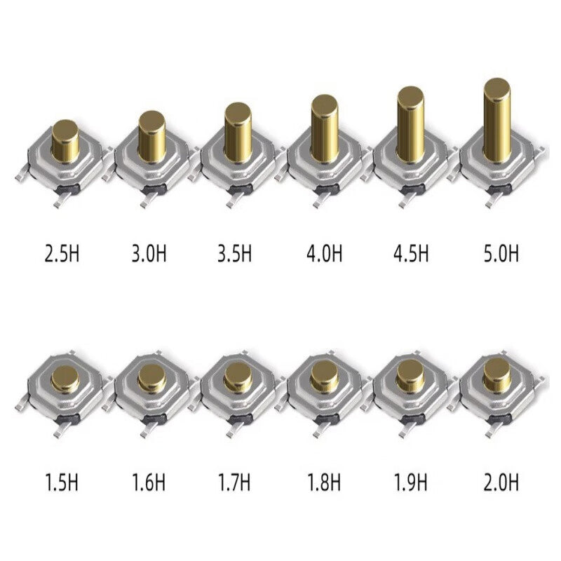 KissDis tactile switch, metal copper head, surface mount button, four-pin, waterproof micro switch, 1.8H/50 pieces