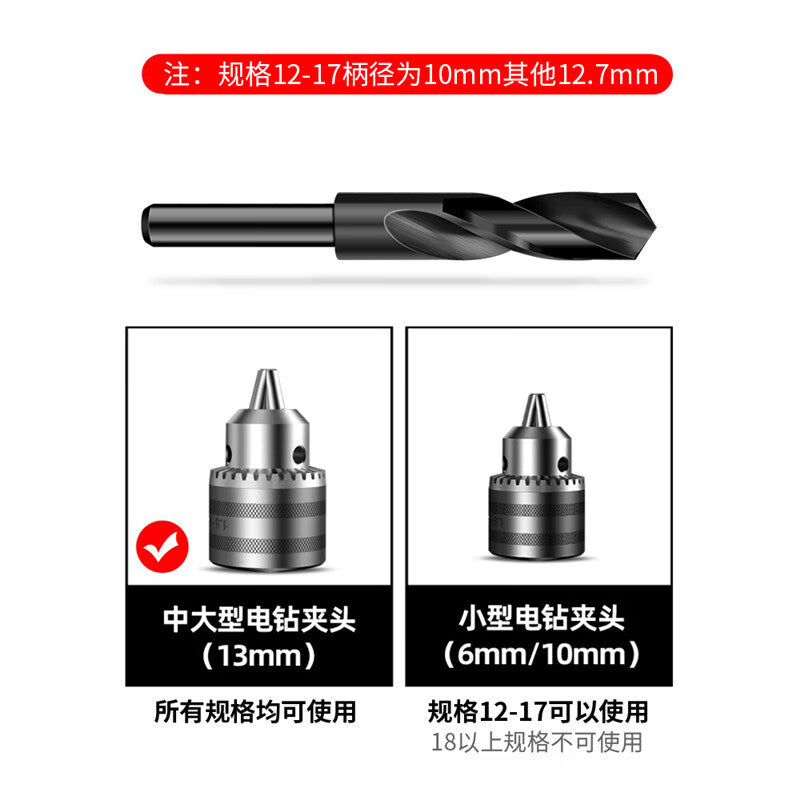 XUTE high-speed steel 14mm telescopic shank twist drill, equal shank/small shank 1/2 shank drill bit, suitable for sheet metal, steel plates, aluminum alloys, and woodworking.