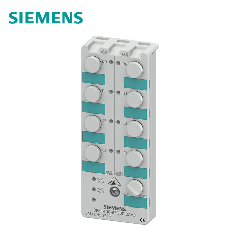 Siemens digital AS-i data coupler K604DI/4DQ, virtual, IP67 module occupies 2 addresses. Mounting plate 3RK1901-0CA00 must be ordered separately; 3RK14088SQ000AA3