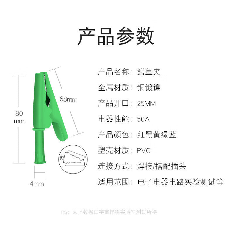 Huijun High Current 50A Copper Alligator Clip with 25mm Opening and 4mm Insertion Type Safety Sheath Test Clip, Blue