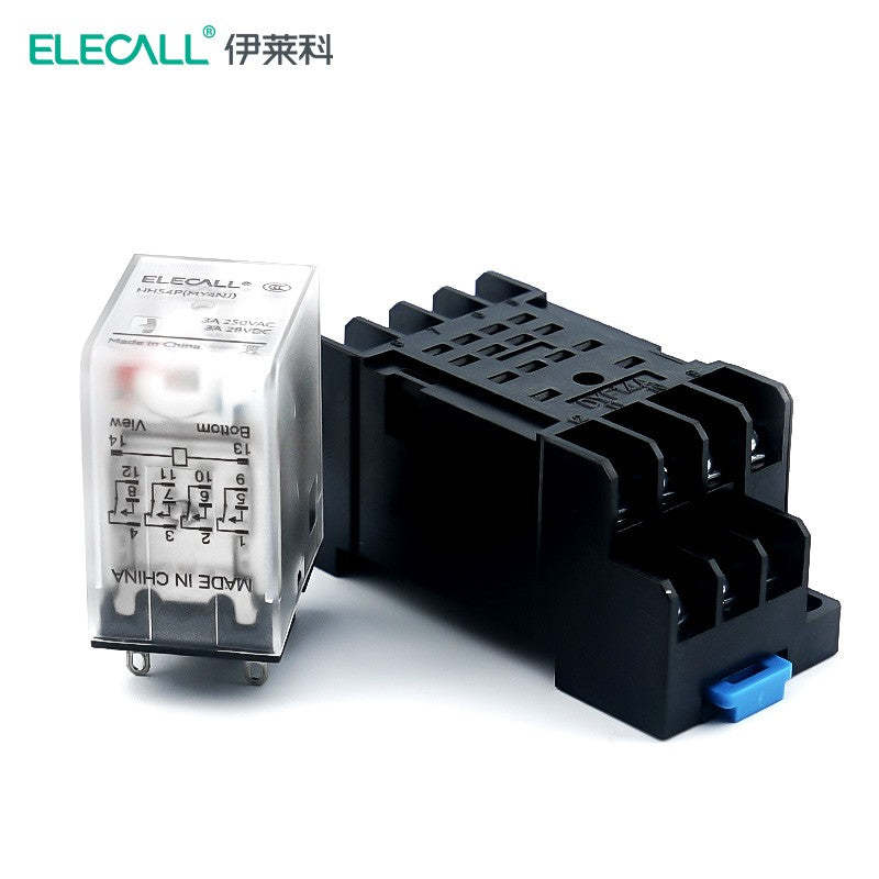 ELECALL HH54P small intermediate relay AC four open four closed with light and base electromagnetic relay set 14 feet MY4NJ AC110V