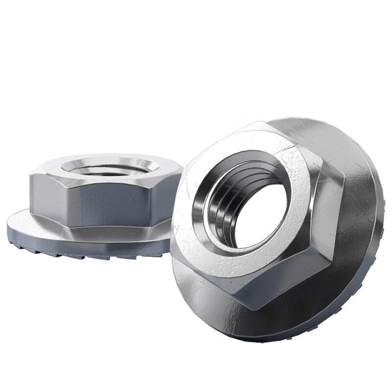 Bairuite 304 Stainless Steel Hexagonal Flange Nut, Anti-slip Locking Nut, Imperial Fine/Reverse Thread Nut with Washer, M16*1.5 Thread [2pcs] (304 with teeth)