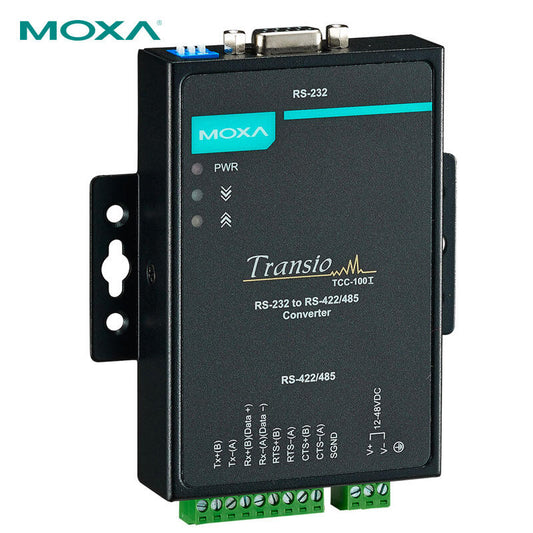 Moxa isolated RS-232 and RS-422/485 bidirectional converter, 2 KV optical isolation protection, metal housing; TCC-100I