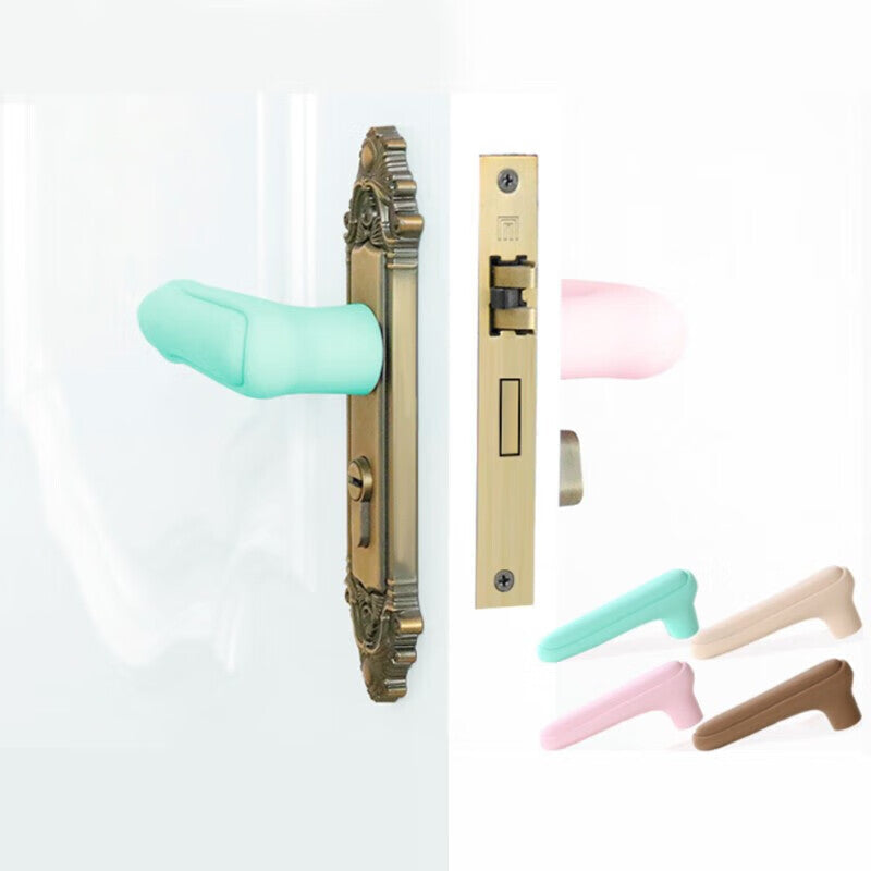 Masfu silicone protective handle sleeve, anti-collision protective sleeve, universal door handle, door lock, buffer, door handle glove, L-shaped, beige, 2 pieces