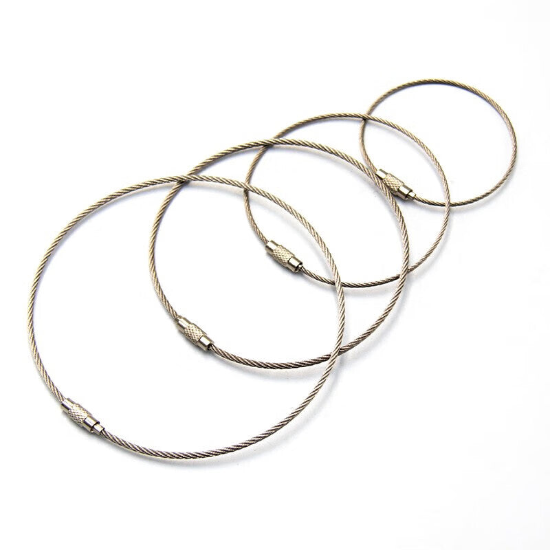 Hesdig [Jingcang Flash Delivery] Steel Wire Rope Keychain, Stainless Steel Keychain, Tag Pendant, Buckle, Coil Steel Wire Ring, Steel Wire Lock, 2.0mm*30cm (20 pieces) HY-404