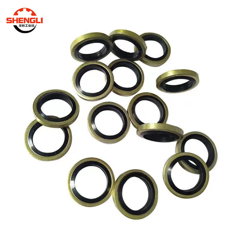 Shengli semi-enclosed combination gasket for high-pressure oil pipes, carbon steel and nitrile rubber combination gasket, sealing ring, inner diameter 14mm [100 pieces]
