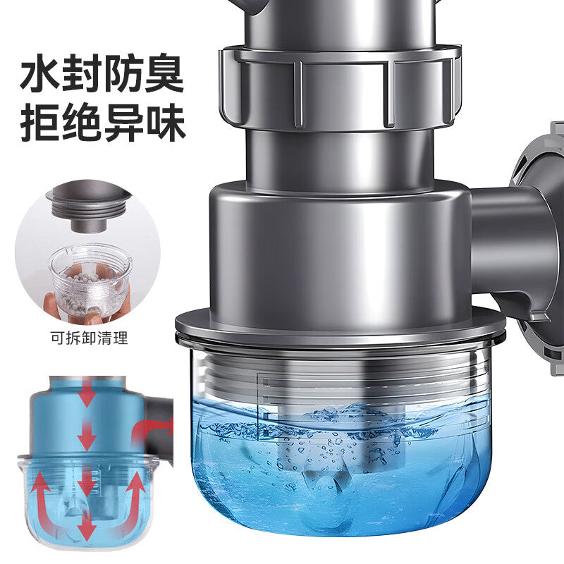 Dezong Kitchen Sink Drain Pipe Set, Double Sink Drain Pipe, D1 Large Diameter