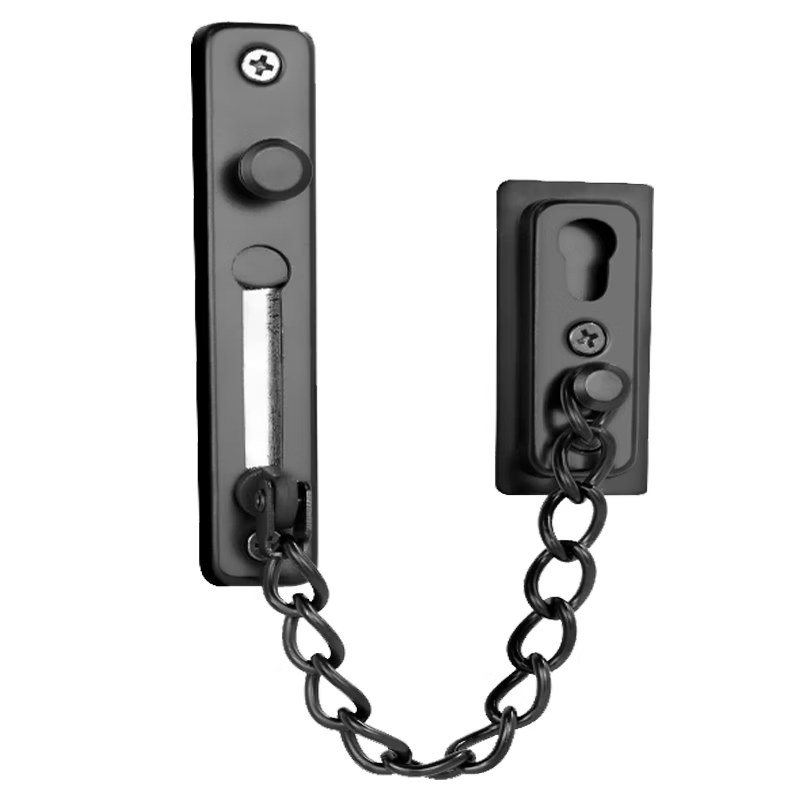 Honggong no-drill anti-theft chain, room door chain, security chain, door bolt, hotel and guesthouse anti-theft buckle, black stainless steel anti-theft chain.