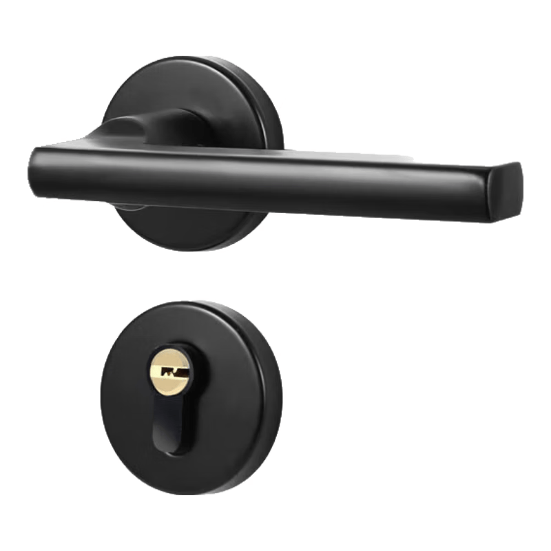 Bingyu Interior Door Lock, Simple Wooden Door Handle Lock, Quiet Two-Piece Lock, Black, 58 Lock Body Model B, BH-252