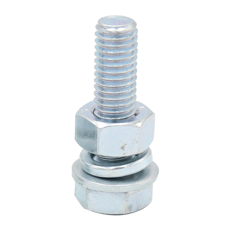 Bingyu BYly-69 8.8 grade GB5783 blue and white zinc external hex bolt with flat spring washer and nut, full thread four-piece combination screw M10*50 (30 sets/pack)