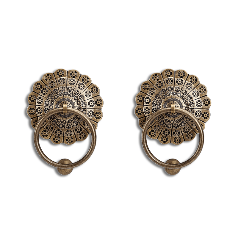 Anselé Antique Brass Door Handle, Old Style Chinese Solid Round Door Ring Handle, 13.8cm, Antique Bronze, U-Pin Style, 5D00140
