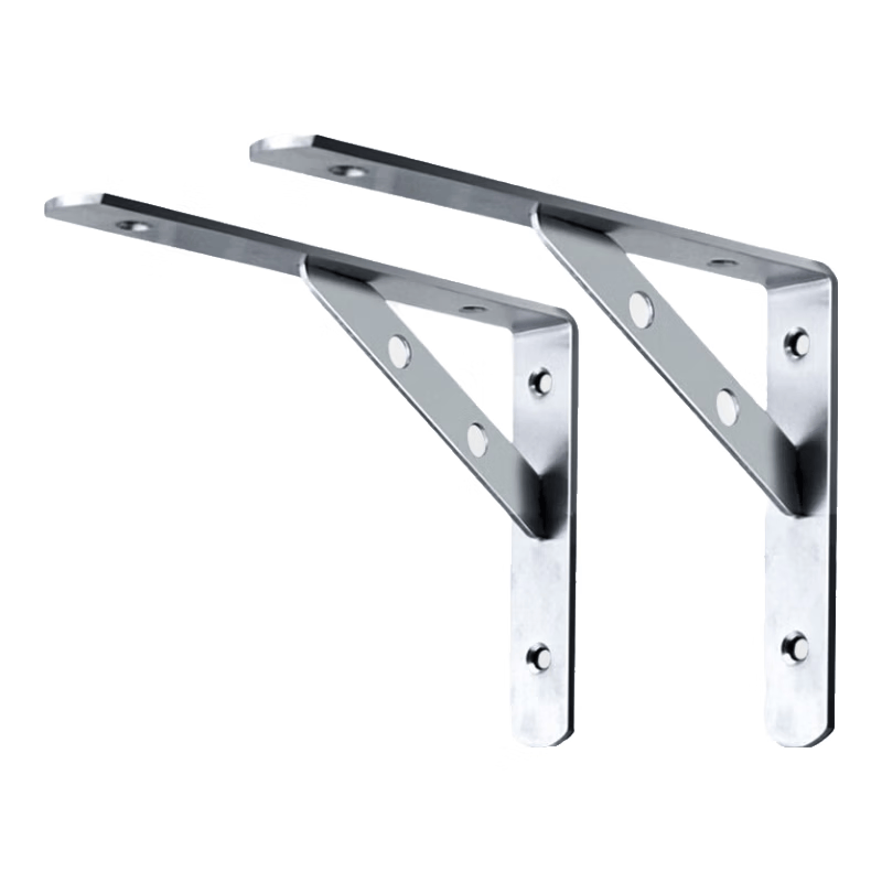 Bingyu Thickened Stainless Steel Tripod Bracket (2 Pieces) - Wall-Mounted Shelf Support, Fixed Storage Rack, 4mm Thick, 300mm Long (with Screws) bx-16