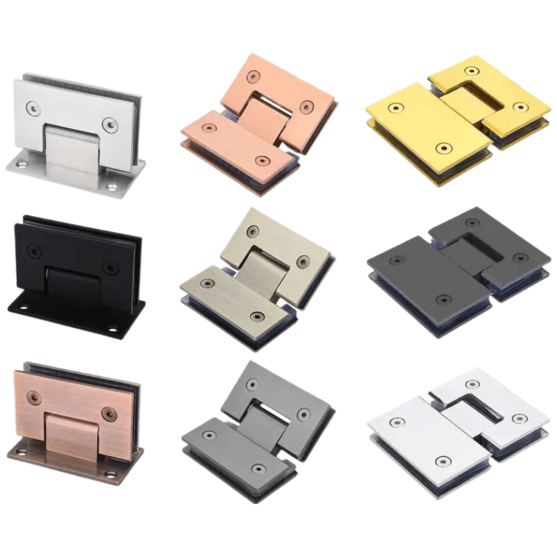 Hantiangong glass door hinges, shower room glass door hinges, 304 stainless steel, sturdy and durable, 180-degree hinge, titanium black, 1 piece.