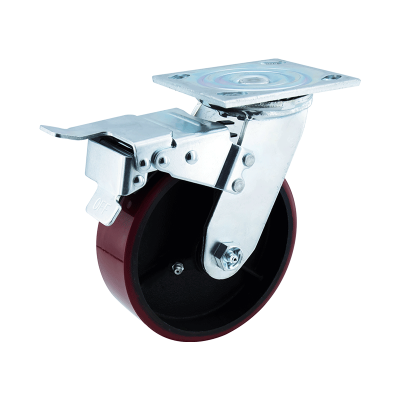 SISTOM casters, brake wheels, heavy-duty 4-inch (270KG) machine wheels, base plate brakes, polyurethane (PU) wheels, single unit.