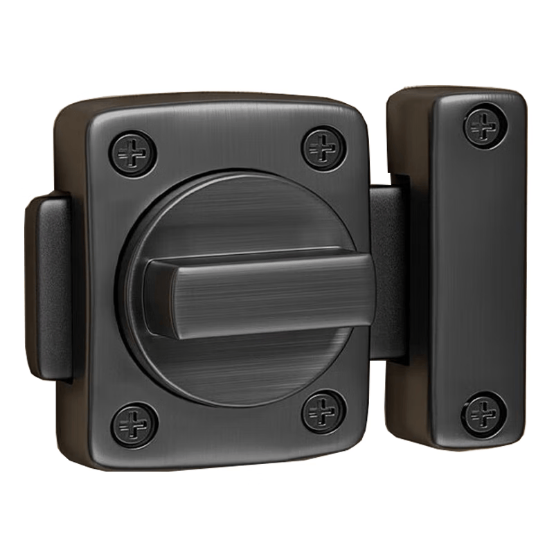 No-drill door bolt/latch for beginners, anti-theft bathroom/bedroom deadbolt, large black size.