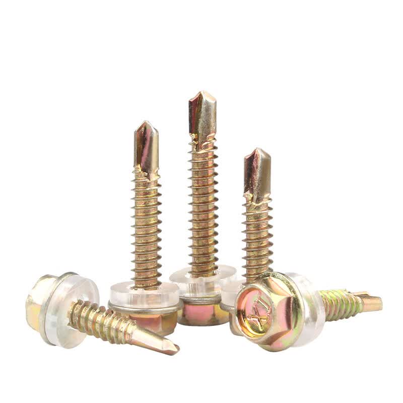 Bocai Hexagonal Flange Self-Drilling Self-Tapping Screws, Stainless Steel External Hexagonal Head Drill-and-Self Screws, Color Steel Roofing Dovetail Screws, M5.5x25 (50 pieces/pack), 304 with rubber washer.