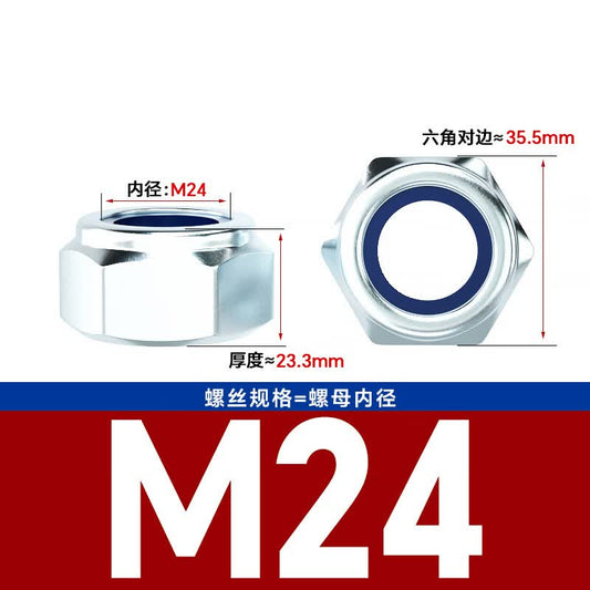 Bocai Non-metallic Insert Thin Locking Nuts, Carbon Steel Anti-loosening Nuts, Nylon Anti-slip Locking Caps, Grade 8.8 Blue Zinc M24 (5 pieces/pack)