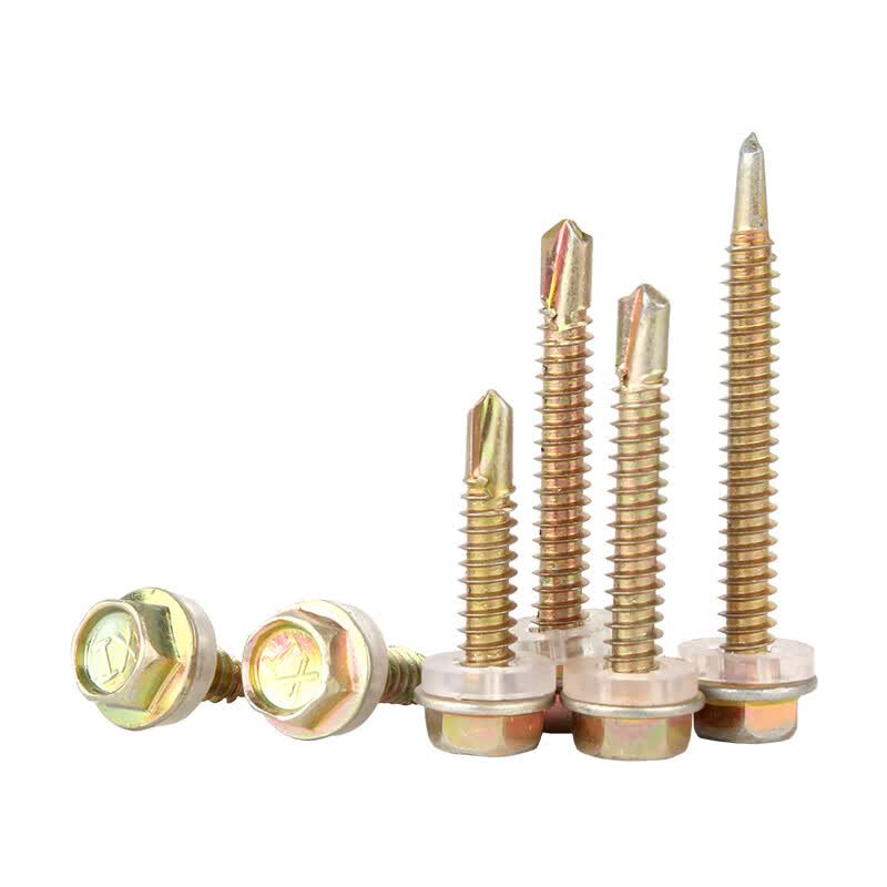 Bocai Hexagonal Flange Self-Drilling Self-Tapping Screws, Stainless Steel External Hexagonal Head Drill-and-Self Screws, Color Steel Roofing Dovetail Screws, M5.5x25 (50 pieces/pack), 304 with rubber washer.