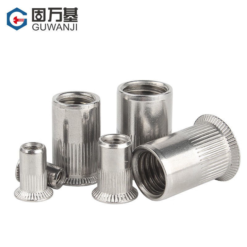 GUWANJI 304 Stainless Steel Rivet Nuts, Flat Head Knurled Rivet Nuts, M10 [10 pieces] Flat Head
