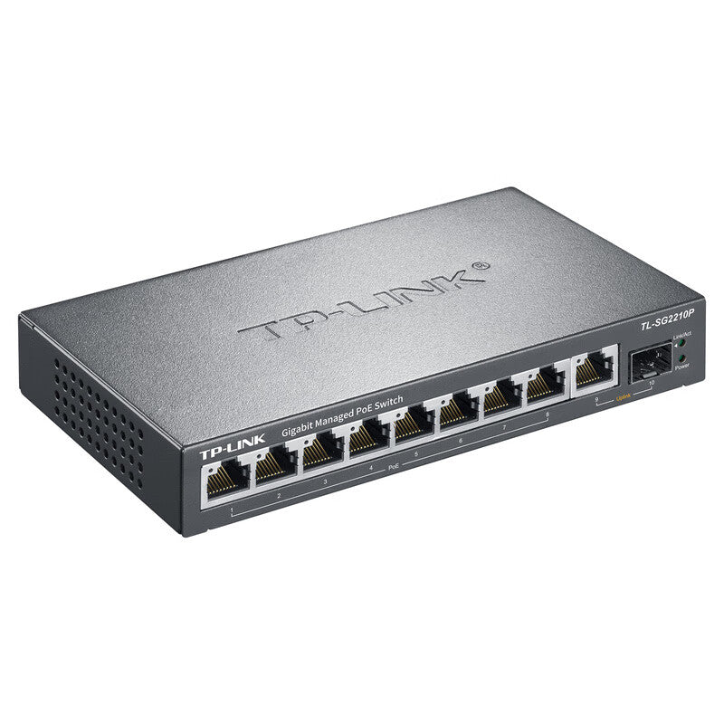 TP-LINK Industrial Ethernet PoE switch cloud management; TL-SG2210P industrial grade, 8 Gigabit PoE network ports, 2 Gigabit SFP optical ports; industrial grade, operating temperature -40°C-75°C