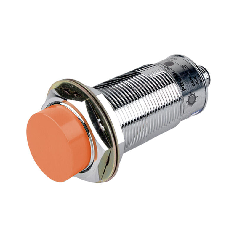 Autonics inductive cylindrical proximity switch 3-wire M12 connector detection distance 15mm PNP; PRCML30-15DP2