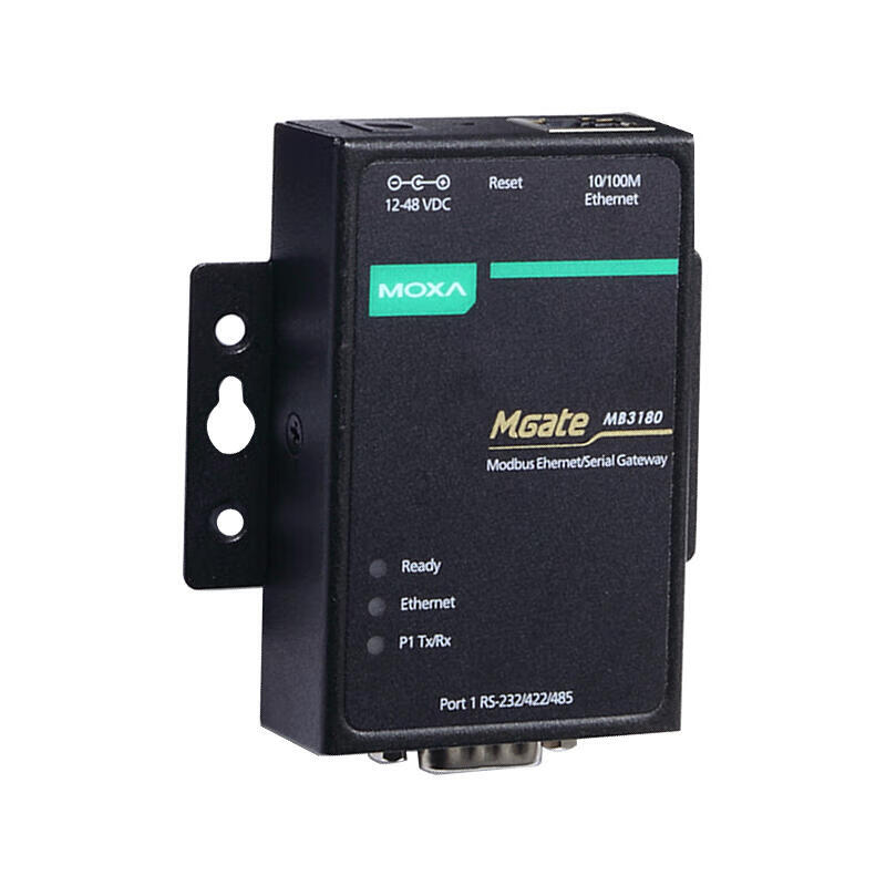 Moxa 1-port standard Modbus gateway (Modbus RTU/ASCII to Modbus TCP); MGate MB3180