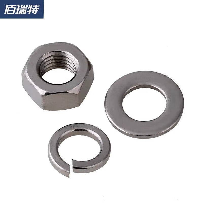 Bairuit 316/304 Stainless Steel Screw, Nut, and Washer Set, Hexagonal Nut, Round Washer, Spring Washer Combination M8 [10 Sets] 316