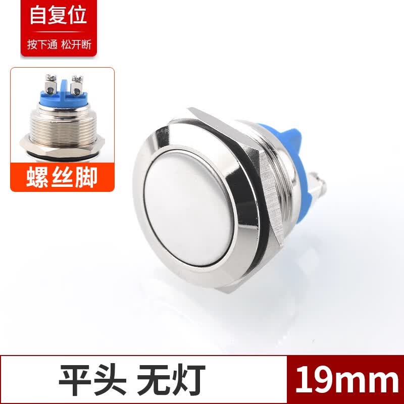 ZAVE Metal Push Button Switch 19mm Flat Head No Light Screw Pin Self-Resetting