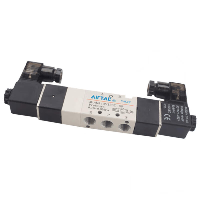 AirTAC internal pilot solenoid valve, 3-position 5-way center-sealed, double solenoid, DIN socket; 4V130C06A