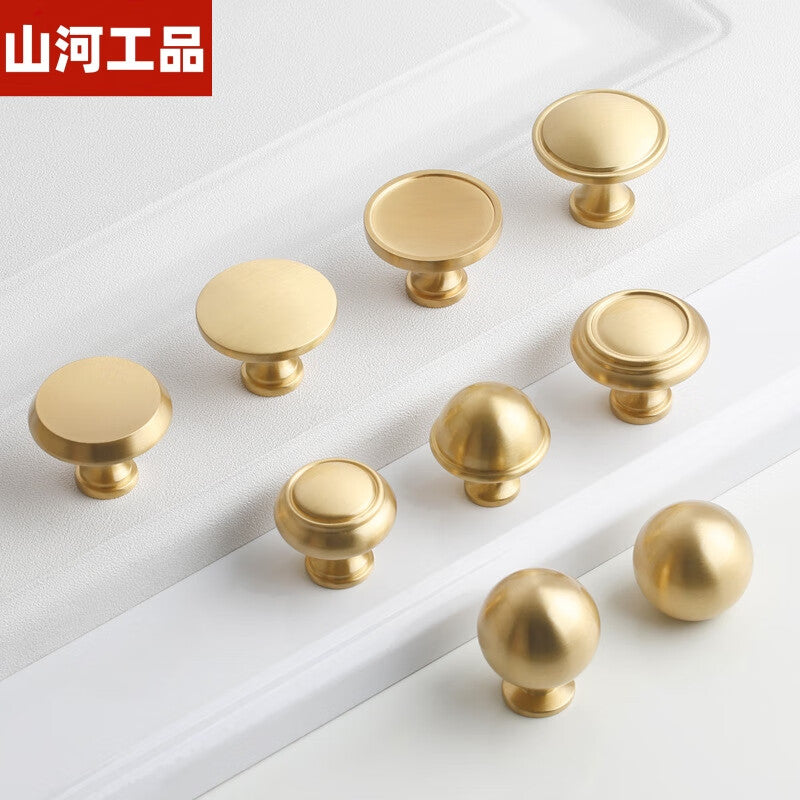 Shanhe Crafts - Minimalist Brass Handles for Wardrobe Doors, Nordic Style, Natural Copper, 8067-25 Diameter