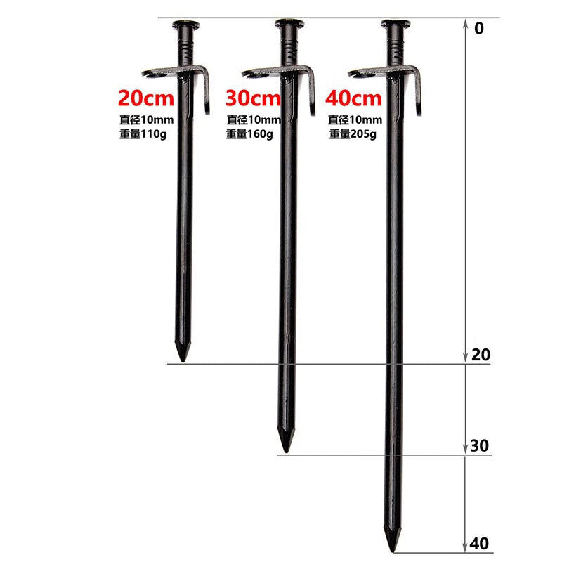 Winstan Outdoor Thickened and Extended Camping Pegs 40cm (4 pieces) Blackened Tarpaulin Tent Camping Steel Pegs Beach Camping Pegs WY0341