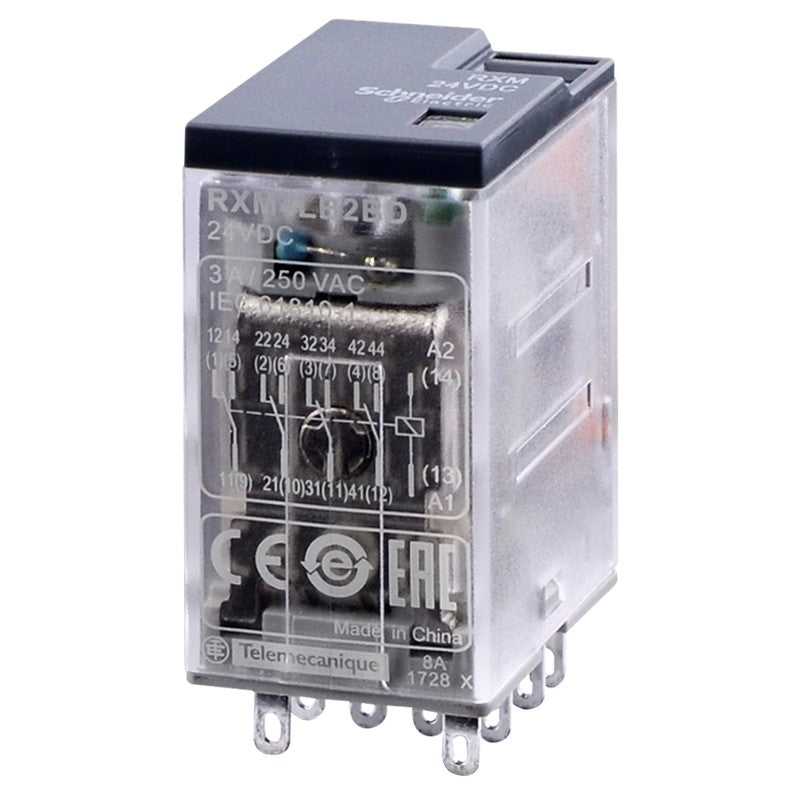 Schneider Electric small relay RXM4LB2BD pluggable intermediate relay DC24V 4 open 4 closed 14 feet 3A with LED indicator