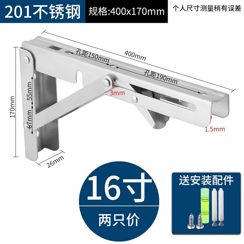 Pango Precision Folding Triangular Shelf/Dispenser Support Bracket, 16 inches (40cm), 201 Stainless Steel / Price for Two