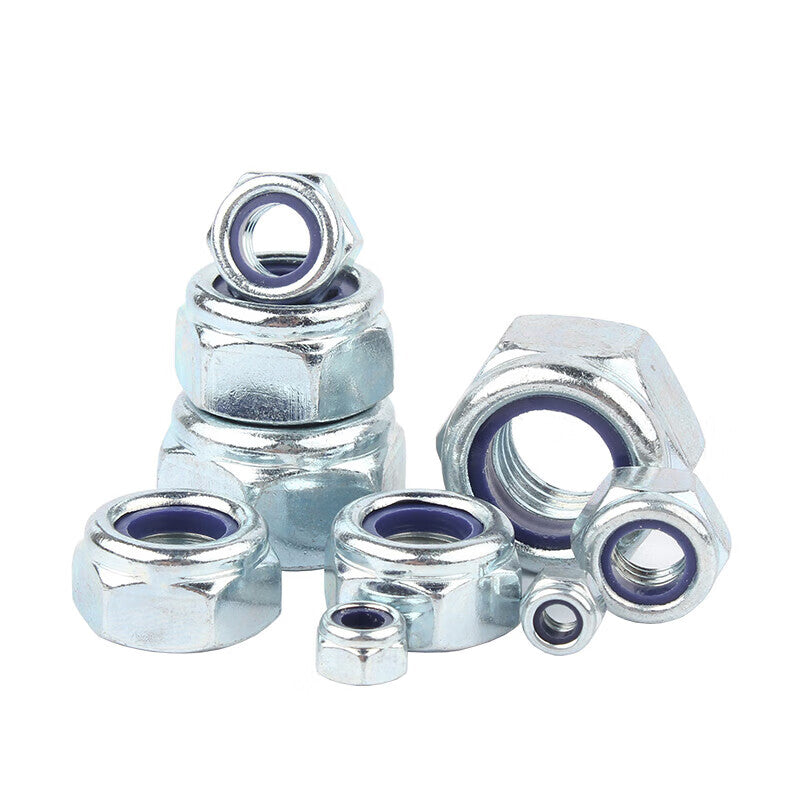 Steel Precast Products National Standard Blue and White Zinc Anti-Loosening Nut Nylon Self-Locking Screw Cap External Hex Socket Locking Nut [Beijing Supply] M14 (30 pieces per pack)