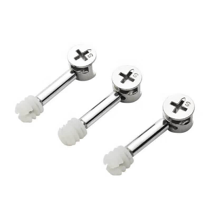 Winstan WSX04 Thickened Three-in-One Wood Board Connector, Eccentric Wheel Nut Positioning Rod (50 pieces), Alloy Wheel + 40 Plastic Rod + Plastic Expansion