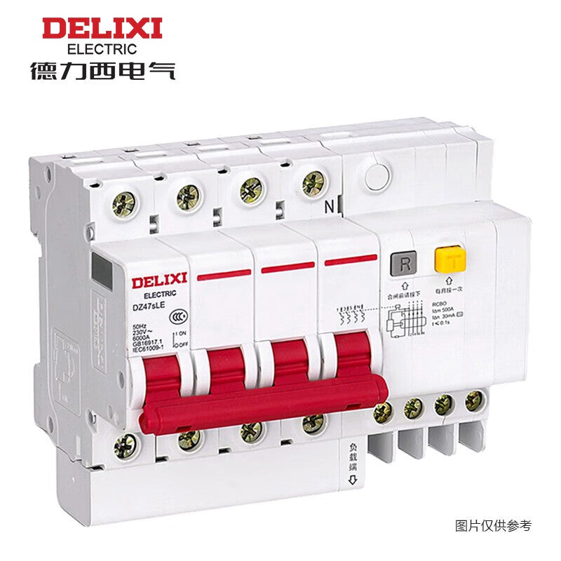 قاطع دائرة الحماية من التسرب المصغر DZ47sLE 4P D 50A 6KA 300mA ELE DZ47SLEN4D50R300 من Delixi