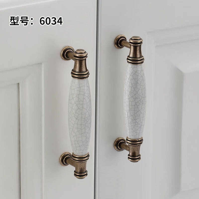 Shanhe Crafts European Style Cracked Ceramic Cabinet Drawer Handles, Chinese Style Wardrobe Door Handles, Cracked/Fine Yellow, 6040-128 Hole Spacing [Pack of 2]