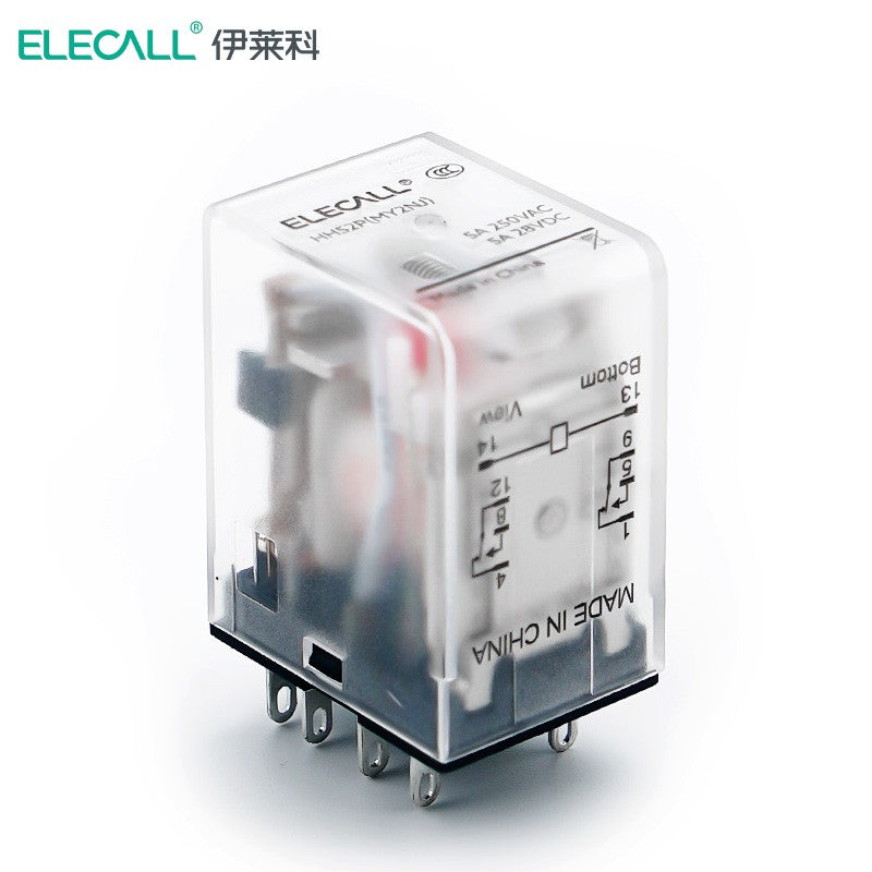 ELECALL HH52P small intermediate relay AC two open and two closed with light without base electromagnetic relay set 8 feet MY2NJ AC12V