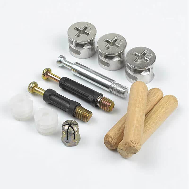 Winstan WSX04 Thickened Three-in-One Wood Board Connector, Eccentric Wheel Nut Positioning Rod (50 pieces), Alloy Wheel + 40 Plastic Rod + Plastic Expansion