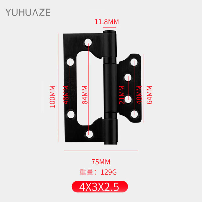 Yuhuaze Mate-and-Child Hinges for Wooden Doors and Rooms, Stainless Steel Letter Hinges, No Grooving Required (1 Piece), Black, Screws Included