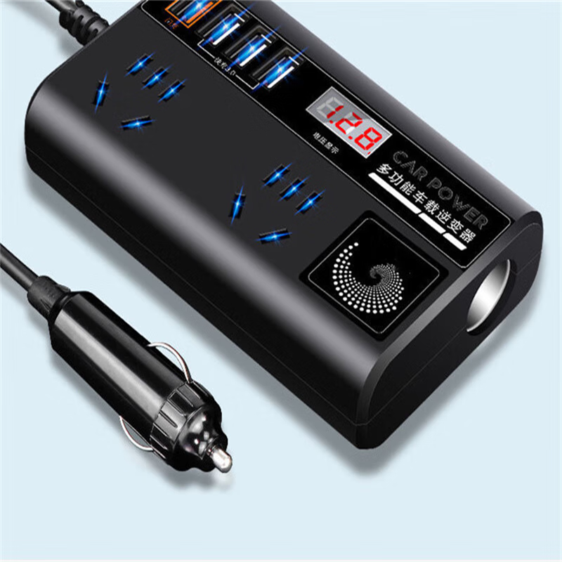 Ouhuayuan Compatible with Bull Car Inverter 12V/24V to 220V High Power Truck/Car Multi-functional Converter Transformer, Deluxe White 3.0 Flash Charge + LED Digital Display