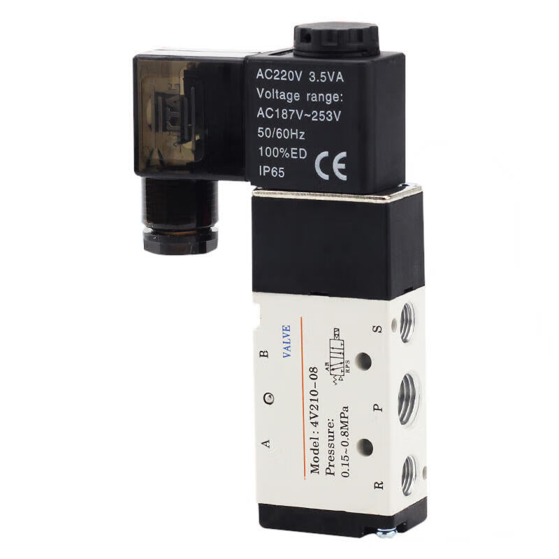 AirTAC internal pilot solenoid valve, 2-position 5-way, single solenoid, DIN socket; 4V21008A
