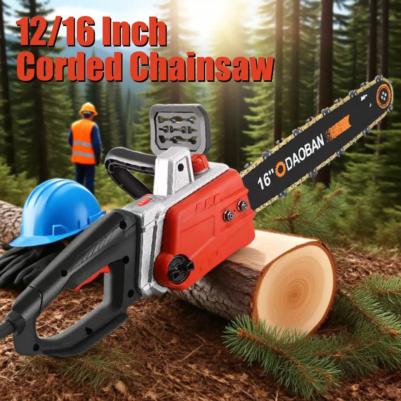 12/16 Inch High Power Corded Chainsaw 220V Handheld AC Household Brushless Electric Chain Saw for Wood Felling Cutting [1]