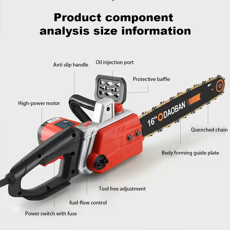 12/16 Inch High Power Corded Chainsaw 220V Handheld AC Household Brushless Electric Chain Saw for Wood Felling Cutting [7]