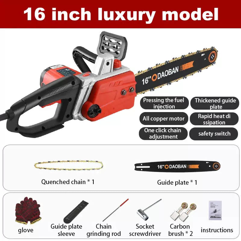 12/16 Inch High Power Corded Chainsaw 220V Handheld AC Household Brushless Electric Chain Saw for Wood Felling Cutting [8]