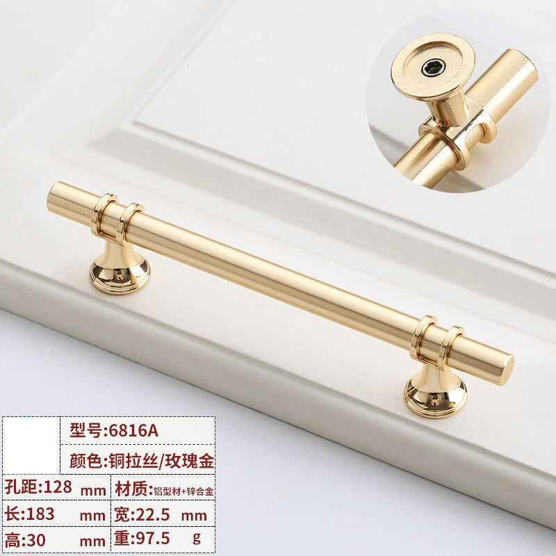 Shanhe Crafts Minimalist Cabinet Door Handles, Nordic Style Drawer and Shoe Cabinet Handles, Brushed Copper/Rose Gold 6816A-128 Hole Spacing