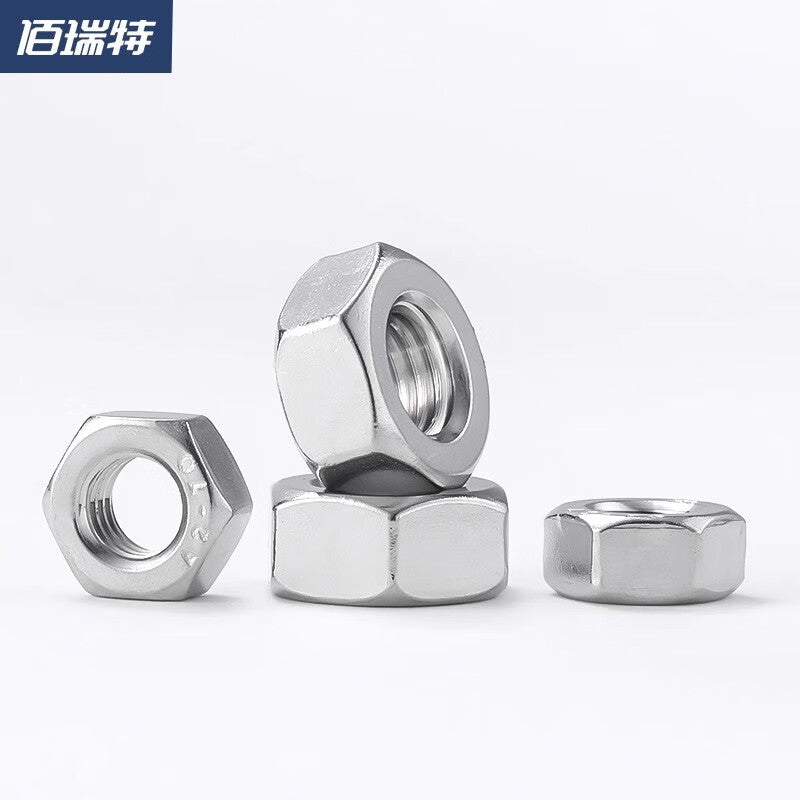 Bairuite 304 Stainless Steel Hex Nuts, Bolts, and Screws - DIN934 M4.0 [200 pieces] (304 Coarse Thread)